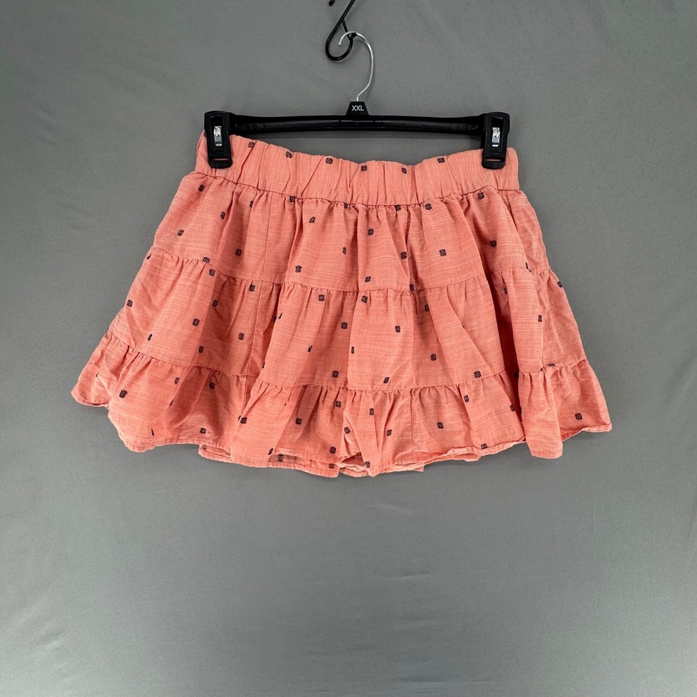 J.Crew Womens Coral Pink Tiered Cotton Mini‎ Skirt Embroidered Ruffle 37553 S